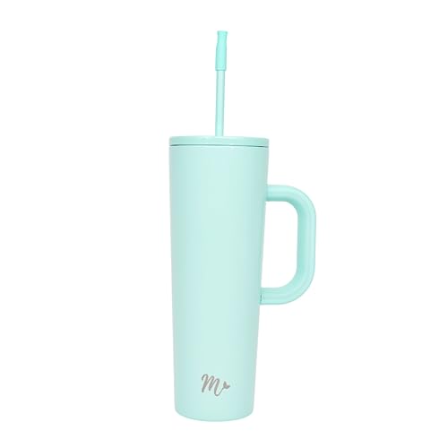 Mermaid Straw 850 ml Edelstahlbecher mit Strohhalm – 24+ Stunden kalt, 12+ Stunden heiß – doppelwandiger vakuumisolierter Becher – BPA-frei – Becherhalter-freundlicher Reisebecher – 2 Deckel (Minze) von Mermaid Straw