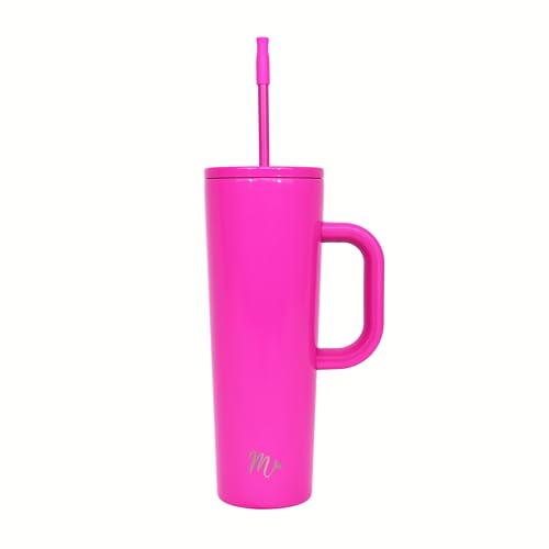 Mermaid Straw 850 ml Edelstahlbecher mit Strohhalm – 24+ Stunden kalt, 12+ Stunden heiß – doppelwandiger vakuumisolierter Becher – BPA-frei – Becherhalter-freundlicher Reisebecher – 2 Deckel (Rosa) von Mermaid Straw