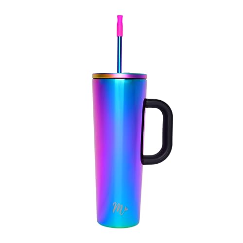 Mermaid Straw Becher mit Edelstahlgriff und Strohhalm, 850 ml, 24+ Stunden kalt, 12+ Stunden heiß, doppelwandiger, vakuumisolierter Becher – BPA-frei – Becherhalter-freundlicher Reisebecher – 2 Deckel von Mermaid Straw