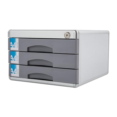 Mermajestic 30 * 36 * 20cm Modern Drehbarer Abfluss Metall Schubladenbox Abschließbar 3 Fächer A4 mit Beschriftungsfeldern Dokumenten Aufbewahrung Ablagebox Aluminiumlegierung Robust von Mermajestic