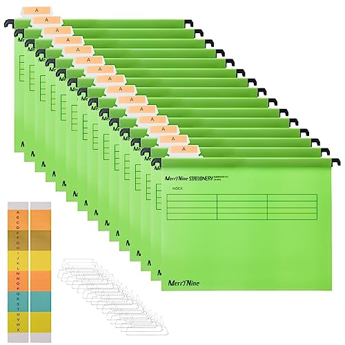 MerryNine Hängemappen, FoolsCap Polypropylen-Aktenschrank, Hängemappen mit Tabs und Karteneinsätzen, für Schule, Zuhause, Arbeit, Büro, Organisation von MerryNine