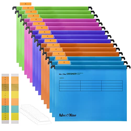 MerryNine Hängemappen, A4, 15 Stück, Polypropylen, Hängemappen mit Reitern und Karteneinsätzen, für Schule, Zuhause, Arbeit, Büro, Organisation (5 Farben) von MerryNine