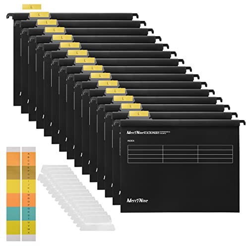 MerryNine Hängemappen, Polypropylen, Aktenschrank, Hängemappen mit Registern und Karteneinsätzen, für Schule, Zuhause, Arbeit, Büro, Organisation, Schwarz, Kanzleipapier von MerryNine