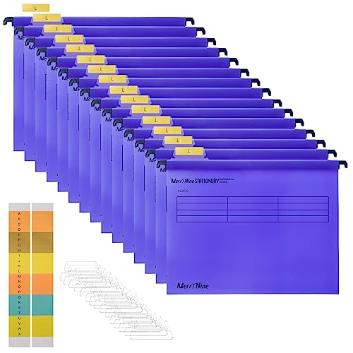 MerryNine Hängemappen, FoolsCap Polypropylen-Aktenschrank, Hängemappen mit Registerkarten und Karteneinsätzen, für Schule, Zuhause, Arbeit, Büro, Organisation (410 x 255 mm), Violett, 15 Stück von MerryNine