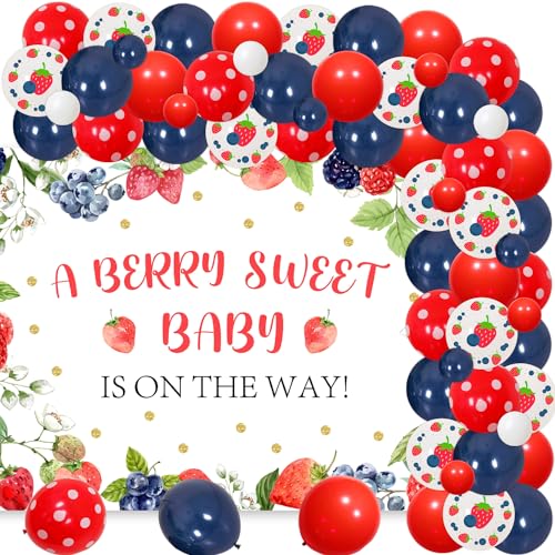 66 Stück Beeren-süße Babyparty-Dekorationen, Blaubeer-Erdbeer-Ballon-Girlande, Bogen-Set mit einem Beeren-Süße-Baby ist auf dem Weg, Hintergrund für Mädchen, Obstbeeren, Motto-Babyparty-Zubehör von Merrystorm