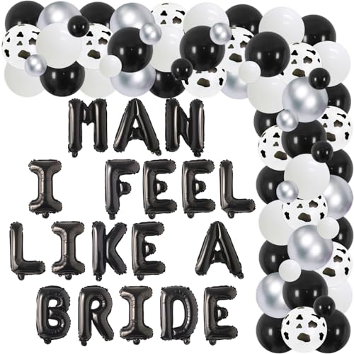 Banner mit Aufschrift "Man I Feel Like A Bride", Luftballons für Western-Cowgirl, letzte Rodeo-Junggesellinnenabschiede, schwarz-weiß, Ballongirlande, Bogen-Set für Frauen, Verlobung, Brautparty, von Merrystorm