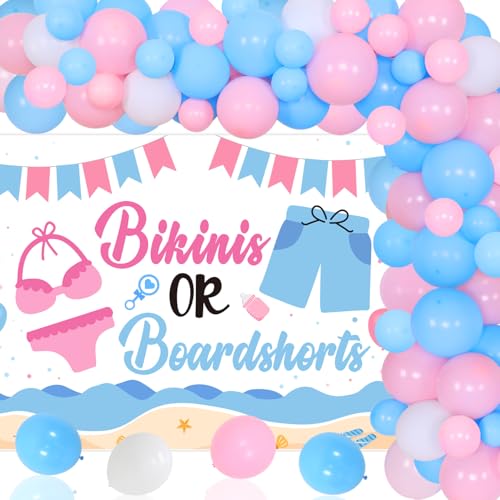 Bikinis oder Boardshorts Geschlecht offenbaren Party Dekorationen, rosa blau Ballon Girlande Bogen Kit Bikinis Boardshorts Strand Foto Hintergrund für Geschlecht Enthüllung Baby Shower Party Decor von Merrystorm