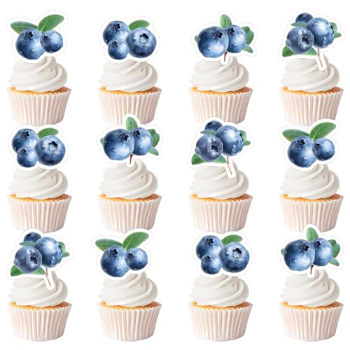 Blaubeer-Cupcake-Topper, süße Beeren, Babyparty-Dekorationen, Heidelbeer-Brautparty, Kuchendekoration für Mädchen, Obst-Thema, Geburtstag, Babyparty, Brautparty, Party-Dekoration, Zubehör, 36 Stück Blaubeer-Cupcake-Topper, süße Beeren, Babyparty-Dekorationen, Heidelbeer-Brautparty, Kuchendekoration für Mädchen, Obst-Thema, Geburtstag, Babyparty, Brautparty, Party-Dekoration, Zubehör, 36 Stück von Merrystorm