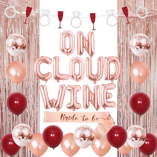 Bride On Cloud Wein Bachelorette Party Dekoration, Hochzeit Brautdusche Dekorationen mit Weinflasche Ring Girlande, On Cloud Wine Folienballon Banner und Latex, Bride To Be Schärpe und Folienvorhang von Merrystorm