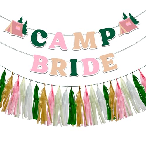 Camp Bride Bachelorette Party Dekoration Rosa Grün Camp Bride Banner Camping Brautdusche Papier Quaste Camping Thema Braut Dekor für Junggesellinnenabschied Brautdusche Braut to Be Geschenk Party von Merrystorm