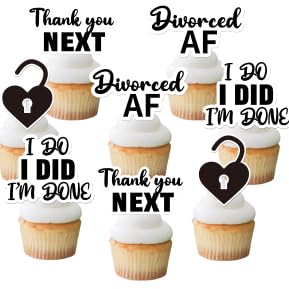 Cupcake-Topper mit Scheidungsmotiv, Schwarz mit Aufschrift "Thank You Next I Do I Did I'm Done", Kuchendekorationen für Trennthemen, Junggesellenabschied, Freedom Party, Dekoration, Zubehör, 24 Stück von Merrystorm