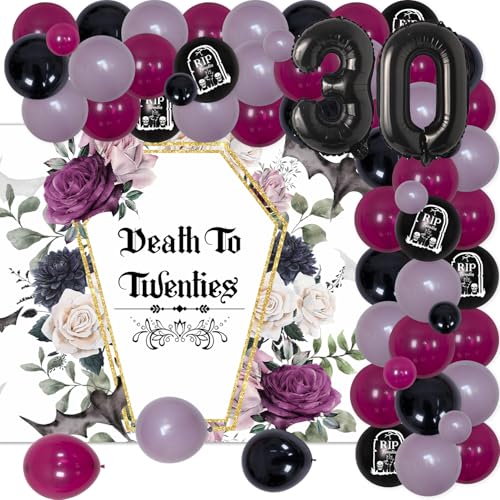 Death to Twenties Party Dekoration, Gothic Themed 30th Birthday Schwarz Wein Rot Ballon Girlande Kit mit Totenkopf Tod bis Zwanziger Jahre Hintergrund Stehender Sarg Ballon für 30 Geburtstag Party von Merrystorm