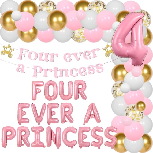 Four Ever a Princess Geburtstagsdeko Rosa Gold Prinzessin Burgen Ballon Girlande Bogen Kit Glitzer Four Ever a Princess Banner 4 Jahre alt Dekor für Mädchen 4. Prinzessin Puppen Geburtstag von Merrystorm