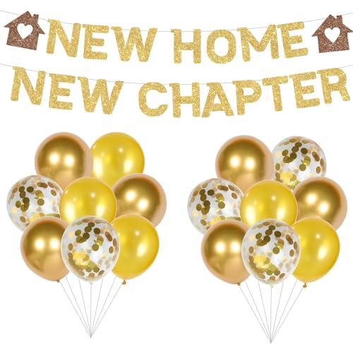 Gold New Home New Chapter Banner Einweihungsparty Dekorationen Unser erstes Zuhause Banner Gold Konfetti Latex Ballons für Sweet Home Welcome Home Party Supplies von Merrystorm