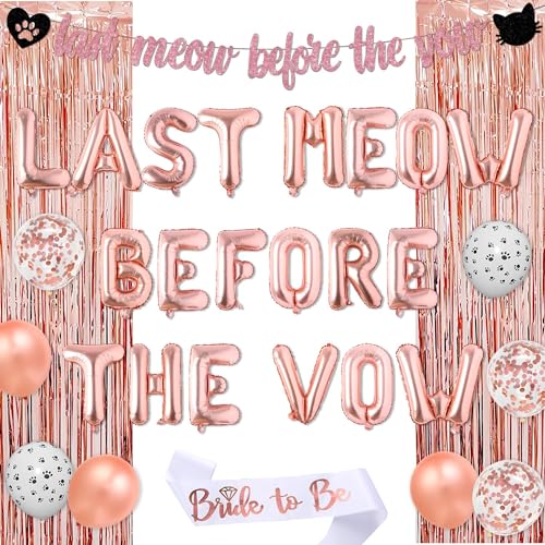 Last Meow Before the Vow Balloon Set, Cat Themed Bachelorette Party Decorations Rose Gold Foil Curtain Bride to Be Schärpe for Bridal Shower Bachelorette, Engagement, Hen Party Supplies von Merrystorm