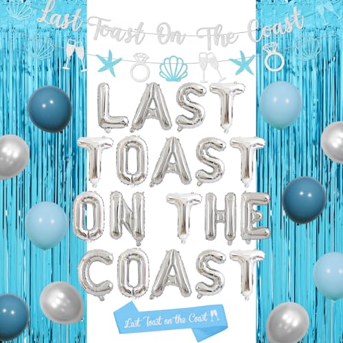 Last Toast on the Coast Bachelorette Dekorationen Küste Thema Last Toast on the Coast Banner Schärpe Blau Latex Ballons für Verlobung Brautparty Party Supplies von Merrystorm