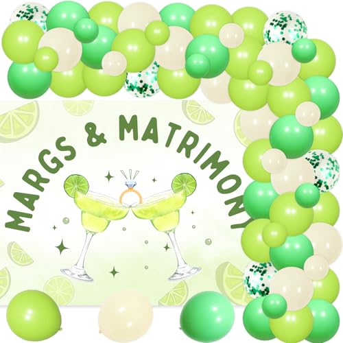 Margs and Matrimony Bachelorette Dekoration, grüne Margs und Ehe Hintergrund Ballon Girlande Bogen Kit Zitrone Margarita Themenparty Dekor für Frauen Junggesellinnenabschied Brautparty Zubehör von Merrystorm