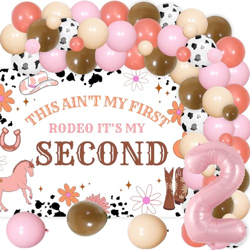 My 2nd Rodeo Birthday Decorations - Boho Cowgirl Balloon Garland Arch Kit With This Ain't My First Rodeo It's My Second Birthday Hintergrund für Mädchen Groovy Daisy Themed 2nd Birthday Party Supplies von Merrystorm