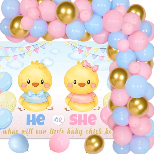 Party-Dekoration mit Hühner-Thema, "He or She What Will Our Little Baby Chick Be", Ballon-Girlande, Kit für niedliche Hühner-Themen, Jungen oder Mädchen, Party, Babyparty, Küken-Partyzubehör von Merrystorm