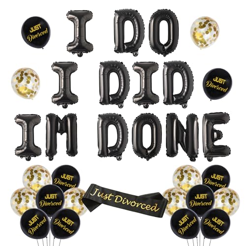 Scheidungsparty-Dekorationen für Männer und Frauen, schwarz, "I Do I Did I'm Done", Ballon-Banner Just Divorced Schärpe, geschiedener Konfetti-Latex-Ballon für glückliche Scheidung, Motto-Party, von Merrystorm