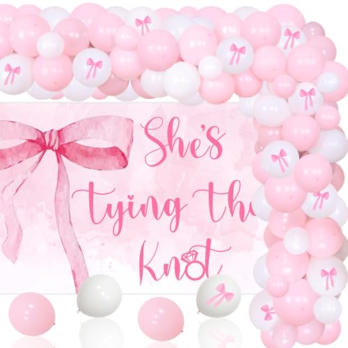 "She's Tying the Knot Bridal Shower Decorations, Pink Bow Coquette Bachelorette Party Supplies She's Tying the Knot Backdrop Banner Bow Balloon Garland Arch Kit for Women Bachelorette Bridal Shower von Merrystorm