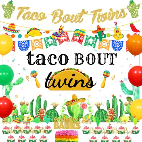 Taco Bout Zwillinge mexikanisches Thema Babyparty-Dekorationen Willkommen Baby mit Fiesta-Hintergrund, Kuchendekoration für Cinco de Mayo Babyparty, Partyzubehör von Merrystorm