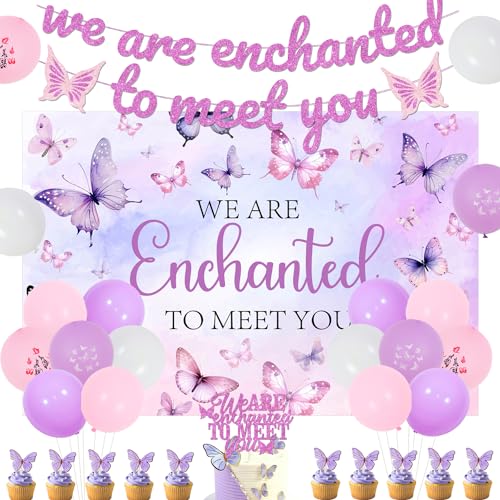 We Are Enchanted to Meet You Babyparty-Dekorationen mit Aufschrift "We Are Enchanted to Meet You", Banner, Kuchendekoration, Schmetterlingshintergrund, Cupcake-Topper für Mädchen, Babyparty, We Are Enchanted to Meet You Babyparty-Dekorationen mit Aufschrift "We Are Enchanted to Meet You", Banner, Kuchendekoration, Schmetterlingshintergrund, Cupcake-Topper für Mädchen, Babyparty, von Merrystorm