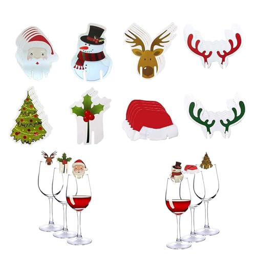 Glasmarkierer, 80 Stück Glas Markierung Trinkgläser Deko, Weinglas Marker Weihnachtstisch Deko, Weihnachten Tischdeko Weinbecher Karten für Weinglas, Cocktailglas, Champagnerglas, Martini-glas von MerwDeeyt