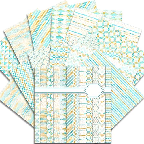 Scrapbook Papier Blau Scrapbook Bastelpapier mit Muster, 30,5x30,5 cm/12x12 inch Scrapbooking Papier Einseitiges Motivpapier, 24 Blatt Decoupage Papier Dekorpapier für Journal Scrapbooking von MerwDeeyt