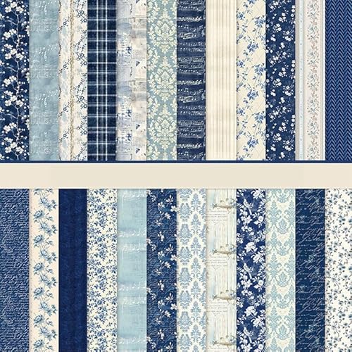 Scrapbook Papier Blumen Muster Doppelseitiges Scrapbook Bastelpapier, 24 Muster 24 Blatt Scrapbooking Papier Motivpapier, Decoupage Papier Dekorpapier (Blau, 30,5x30,5 cm/12x12 inch) von MerwDeeyt