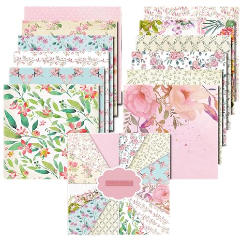 Scrapbook Papier Blumen Muster Scrapbook Bastelpapier, 30,5x30,5 cm/12x12 inch Scrapbooking Papier Frühling Dekorpapier, 24 Blatt Einseitiges Decoupage Papier Motivpapier für Journal Scrapbooking von MerwDeeyt