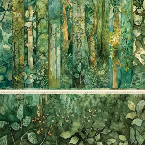 Scrapbook Papier Grün Wald Muster Scrapbook Bastelpapier, 48 Blatt Scrapbooking Papier Motivpapier mit Baum Muster, 15.2x15.2 cm/6x6 in Einseitiges Decoupage Papier Block Dekorpapier von MerwDeeyt