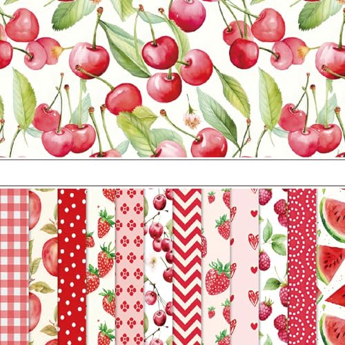 Scrapbook Papier Rotes Einseitiges Scrapbooking Papier, 48 Blatt 12 Muster Frucht Decoupage Papier mit Erdbeere Kirsche Liebe Muster, 15.2x15.2 cm Niedliches Scrapbook Bastelpapier Dekorpapier von MerwDeeyt