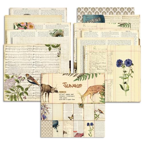 Scrapbook Papier Vintage Decoupage Papier Block, 30,5x30,5 cm Einseitiges Scrapbooking Papier Dekorpapier, 12 Muster 24 Blatt Scrapbook Bastelpapier für Journal Scrapbooking, DIY Kartenherstellung von MerwDeeyt