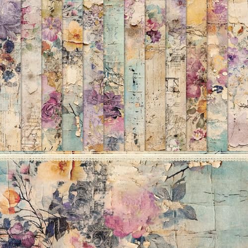 Scrapbook Papier Vintage Scrapbook Bastelpapier mit Lila Blumen Muster, 48 Blatt Einseitiges Decoupage Papier Block, 15.2x15.2 cm Floral Scrapbooking Papier Dekorpapier für Journal Scrapbooking von MerwDeeyt