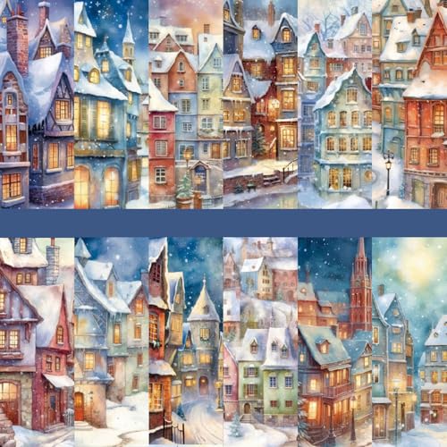 Scrapbook Papier Winter Motivpapier mit Schneestadt Muster, Scrapbook Bastelpapier 48 Blatt Decoupage Papier Block, 15.2x15.2 cm Einseitiges Scrapbooking Papier Dekorpapier für Journal Scrapbooking von MerwDeeyt