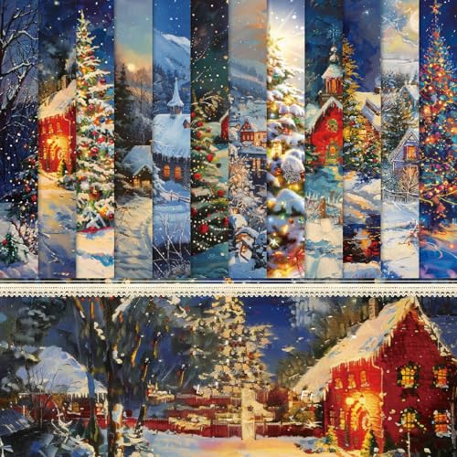 Scrapbook Papier Winter Bastelpapier mit Muster, 48 Blatt Dekorpapier, Einseitiges Decoupage Block mit Schneeflocke Weihnachtsbaum Muster, 15.2x15.2 cm von MerwDeeyt