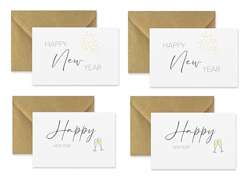 4 Premium-Neujahrskarten Klappkarte 10,5x14,8cm - mit 1 Naturumschlag - frohes neues Jahr Grußkarte happy new year Karte für das neue Jahr Neujahrswünsche von Merz Designkarten