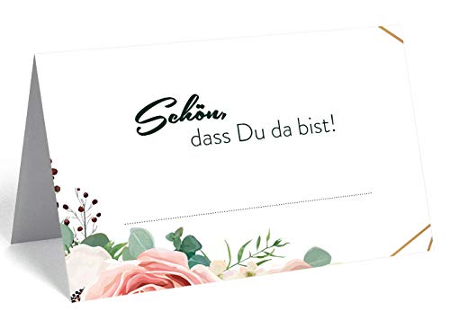 50 Premium-Tischkarten Platzkarten 300mg mit edlem Blumenmotiv - 5,5x8,5cm (eine Seite) - Namenskarten Namensschilder für Hochzeit Feier Taufe Kommunion Geburtstag zum Beschriften von Merz Designkarten