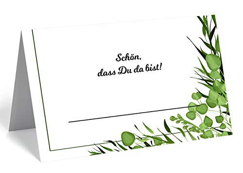 50 edle Premium-Tischkarten -18 Motive zur Auswahl - Platzkarten 300mg - 5,5 x 8,5cm (eine Seite) - Namenskarten Namensschilder für Hochzeit Feier Taufe Kommunion (grün-Weiss- Blätter, Gras) von Merz Designkarten