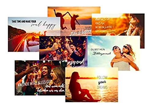 7 Premium Klappkarten 12x18cm inkl. 7 weiße Umschläge - lustige Sprüche Weisheiten Motivation Grußkarten mit Spruch Leben Liebe Freundschaft Grußkarte mit Sprüchen zum Verschenken von Merz Designkarten