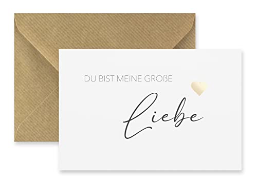 Merz – 1 Stück Grußkarte mit Umschlag in Naturpapier 10,5 x 14,8 cm – Du bist meine große Liebe – Klappkarte zum Jahrestag, Valentinstag, Hochzeitstag – 100% Made in Germany von Merz Designkarten