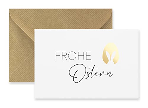 Merz – 1 Stück Osterkarte mit Umschlag in Naturpapier 10,5 x 14,8 cm – Ostergrußkarte Frohe Ostern – Klappkarte mit Ostermotiv – 100% Made in Germany von Merz Designkarten