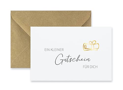 Merz Designkarten 1 Gutscheinkarte Geschenkgutschein edles italienisches Premiumpapier weiss gold mit 1 Kuvert Klappkarte Gutschein für Geburtstag Weihnachten von Merz Designkarten