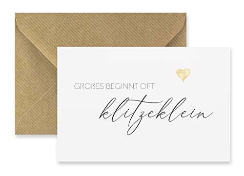 Merz Designkarten 1 Premium Grußkarte zur Geburt- 10,5x14,8cm - Klappkarte mit braunen Naturumschlag edles Designerpapier Baby Junge, Mädchen, Glückwunsch, Weiß Gold von Merz Designkarten