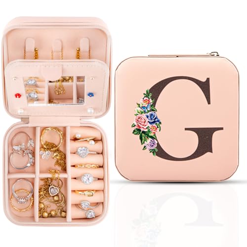 Reise-Schmuckschatulle mit Spiegel, Reise-Essentials-Schmuckhalter-Organizer, Ring-Halskette-Ohrring-Organizer, personalisiertes anfängliches Reiseschmuckkästchen, Geschenke für Frauen und Mädchen,G Reise-Schmuckschatulle mit Spiegel, Reise-Essentials-Schmuckhalter-Organizer, Ring-Halskette-Ohrring-Organizer, personalisiertes anfängliches Reiseschmuckkästchen, Geschenke für Frauen und Mädchen,G von Meschett