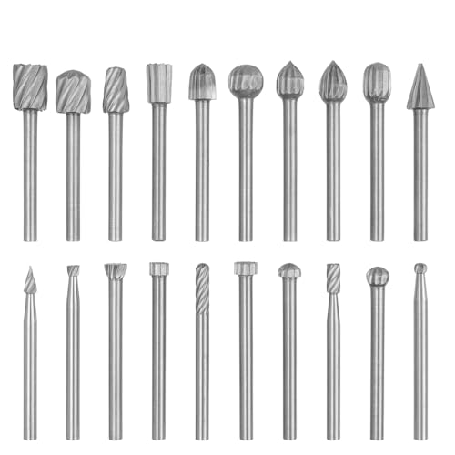 Mesee 20 Stück Holzschnitzerei Bohrer Set, HSS-Drehfräser-Set, Fräser Holz Set, 3mm Schaft Metallfräser Set, Hartmetall Rotationsfräser Holz für Schleifen, Schnitzen, Metallpolieren, Gravieren, Bohren von Mesee