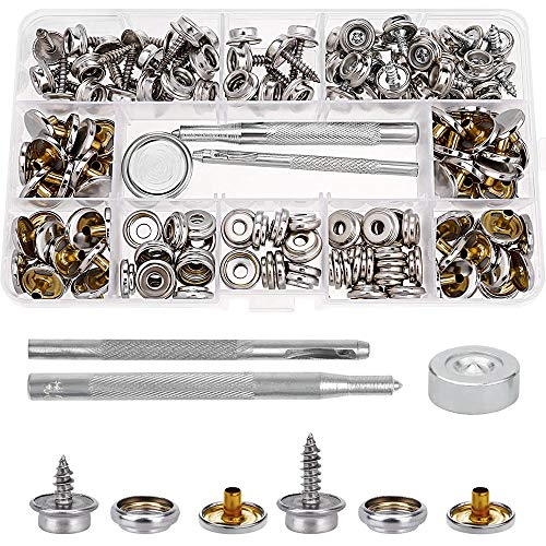 Mesee 50 Stück Metall Druckknopf Set, Druckknopf Edelstahl, Druckknöpfe Set, Schrauben Druckknopf Set Fastener Screw Snaps Metall Druckknöpfe Kit Tool für Möbel Segeltuch Bootsabdeckung Button Kit von Mesee