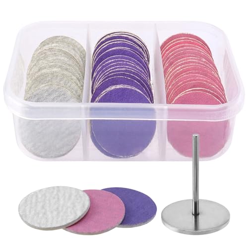 Mesee 60 Stück Set Schleifpapier für Nägel 180# Schleifscheiben für Pediküre mit transparenter Box, Ersatzschleifscheiben mit Spitzen Nagelfräser 25 mm Schleifscheiben für Maniküre Pediküre von Mesee