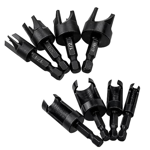 Mesee 8 Stück Zapfenschneider Kohlenstoffstahl, Holz Plug Cutter Bohrer Set, Dübel Zapfenbohrer Set, Rundschaft Kohlenstoffstahl Klaue & konisch Bohrer Set für Bohrmaschinen, 6mm 10mm 13mm 16mm von Mesee